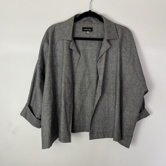 Eskandar Sz 0 GRAY Denim Exquisite Wool Linen Minimalist Jacket Blazer - Picture 1 of 8